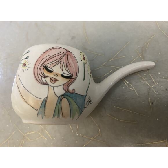 Miniature Midcentury Trinket Dishes Mod 60's Swinging Girl Handpainted Portraits - Picture 3 of 6